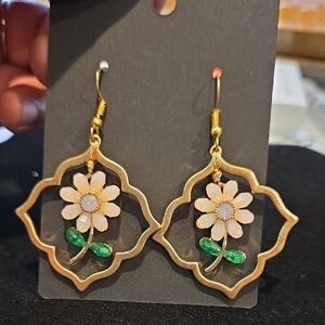 Gold and Green Floral Earrings